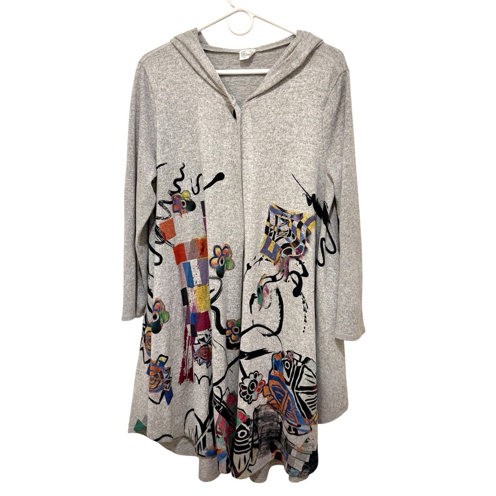 Hooded Artisan Open Tunic L Wearable Art Lagenlook Dopamine